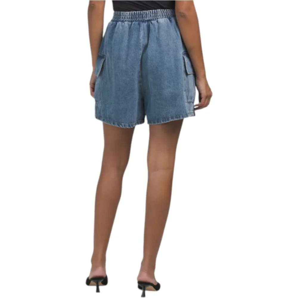 GRACIA Flap Pocket Elastic Waist Denim Shorts - Picture 5 of 5